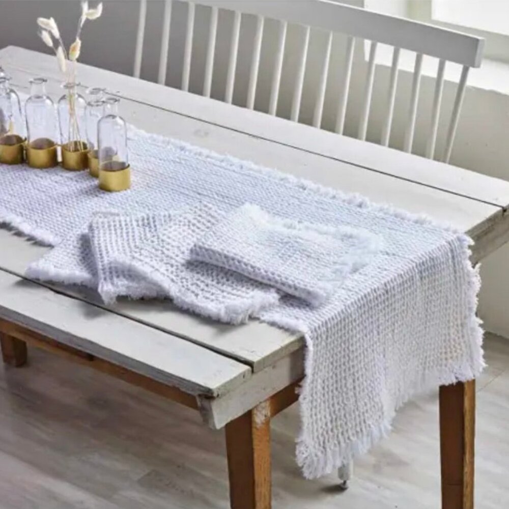 White Waffle Weave Pattern Table Runner